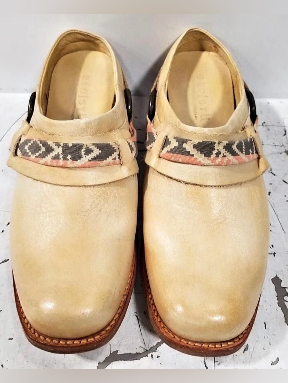 RARE Bed Stu Triad Leather Harness Clog Mules - Light Camel Oats - Size 9.5
